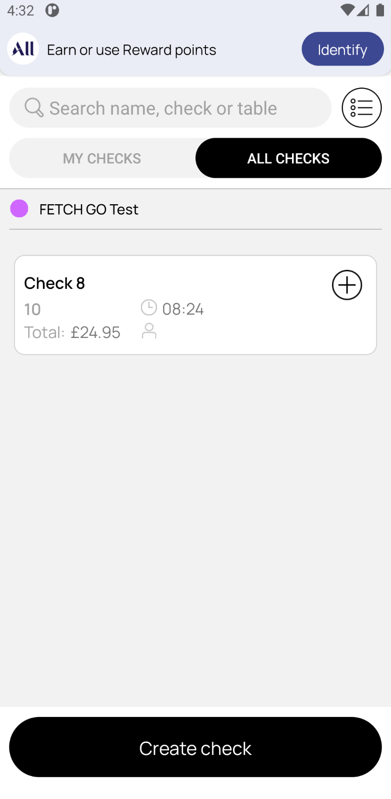 FETCH GO live checks and loyalty identification screen